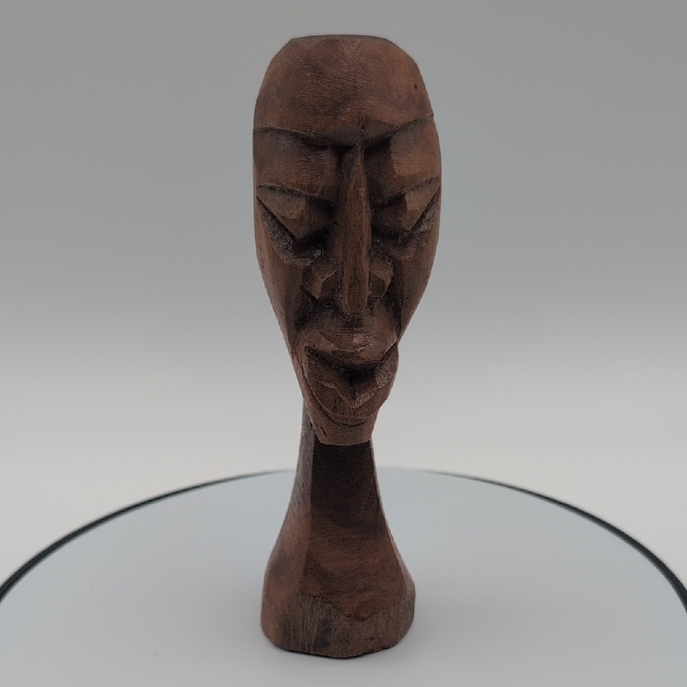 Handcrafted Wooden Face Bust  Native Sculpture